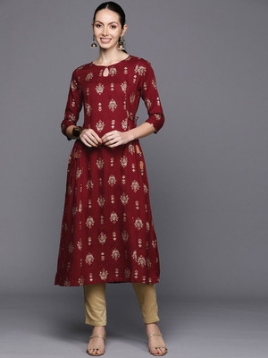 ANOUK Women Self Design A-line Kurta(Maroon)