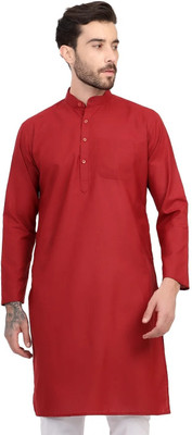 AZURIUS Men Solid Straight Kurta(Maroon)