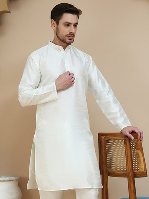 Anouk Rustic Men Solid Straight Kurta(White)