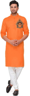 Ethnic Corner Men Solid Straight Kurta(Orange)