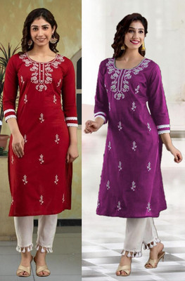 SISTO Women Embroidered Straight Kurta(Multicolor)