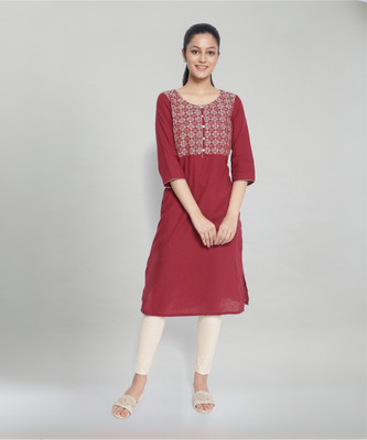 Aurelia Women Solid Straight Kurta(Maroon)