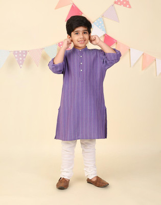 Fabindia Boys Striped Straight Kurta(Purple)