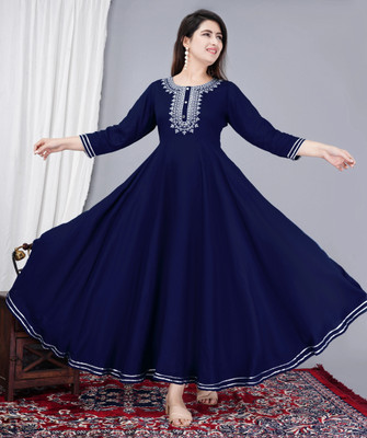 Nikhat Women Solid Anarkali Kurta(Blue)
