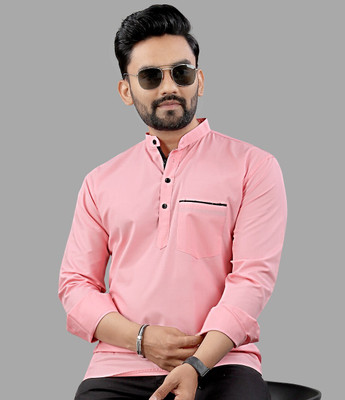 SPOQUE Men Solid Straight Kurta(Pink)