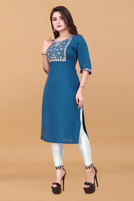 ANITA LYCRA Women Embroidered A-line Kurta(Blue)