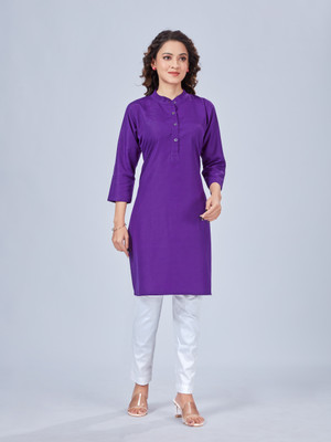SPGR Women Solid Straight Kurta(Purple)