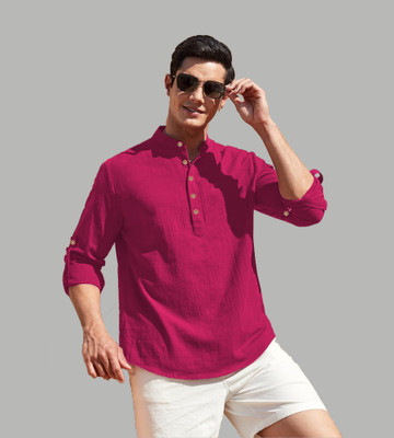 DiAsh Men Solid Straight Kurta(Pink)