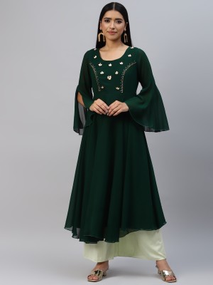 Poshak Hub Women Embellished Asymmetric Kurta(Dark Green)