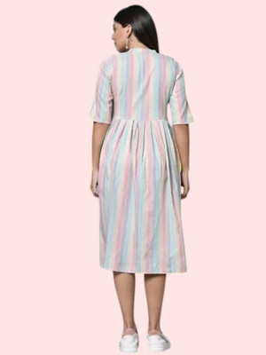 Houseofcommonv Women Striped A-line Kurta(White)