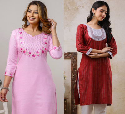 AuzaSho Collection Women Embroidered Straight Kurta(Multicolor)