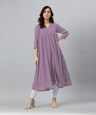 Janasya Women Woven Design Frontslit Kurta(Purple)