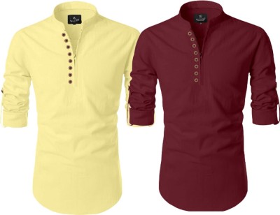 UPQUEDS Men Solid Straight Kurta(Yellow, Maroon)