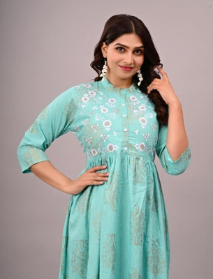 Tejal Textile Women Embroidered Anarkali Kurta(Gold)