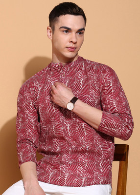 FUBAR Men Printed Straight Kurta(Red)