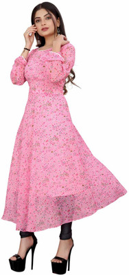 Rudra Enterprise Women Printed A-line Kurta(Pink)