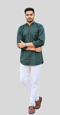 GOURI COLLECTIONS Men Solid Straight Kurta(Dark Green)