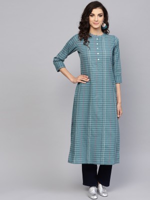 LIBAS Women Striped Straight Kurta(Blue)