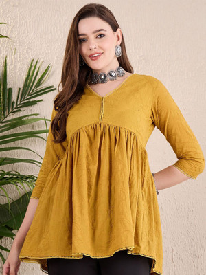 ANOUK Women Printed Straight Kurta(Yellow)