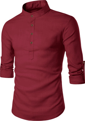 SHOPYCLICK Men Solid Straight Kurta(Maroon)