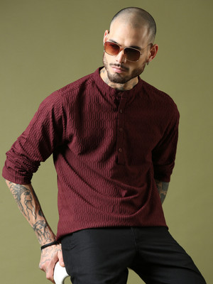 Voroxy Men Self Design Straight Kurta(Maroon)