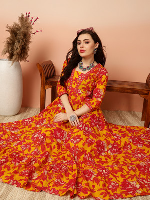 Sa Rasa Women Floral Print Ethnic Dress Kurta(Multicolor)