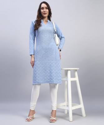 HEMLOCK Women Solid Straight Kurta(Light Blue)