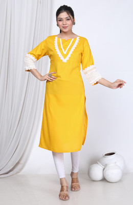 VEDRAJ Women Solid Straight Kurta(Yellow)