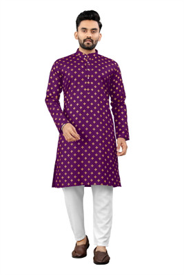 Shree Dutt Creation Men Polka Print Straight Kurta(Purple)