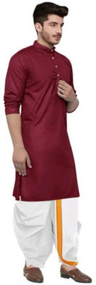 Metro Traders Men Solid Straight Kurta(Maroon)