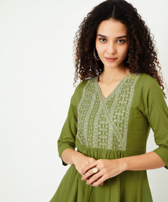 MAX Women Self Design A-line Kurta(Green)
