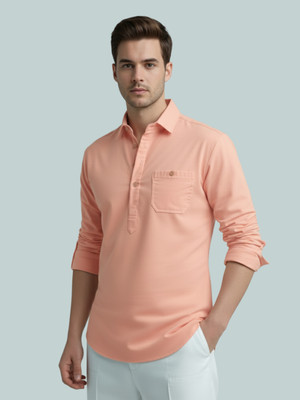 Vida Loca Men Solid A-line Kurta(Orange)