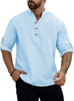 UNIFAV Men Self Design Straight Kurta(Light Blue)