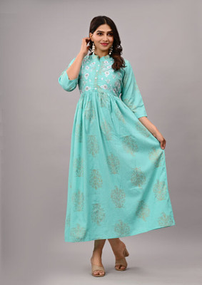 mk creation Women Printed Anarkali Kurta(Blue)