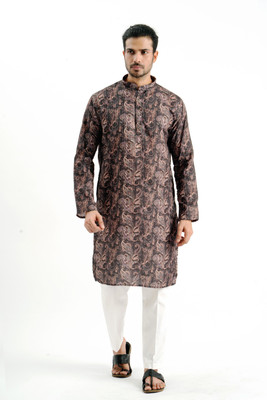 JODIDAR Men Printed Straight Kurta(Black)
