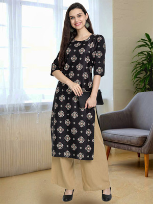 Moda Rapido Women Printed A-line Kurta(Black)
