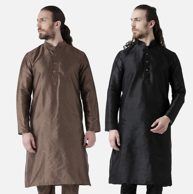 DEYANN Men Solid Straight Kurta(Black, Brown)