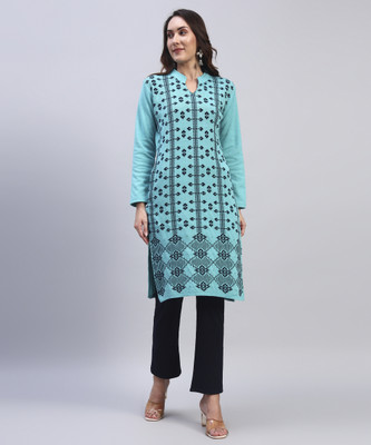 DECANTER Women Self Design, Printed Straight Kurta(Light Blue)