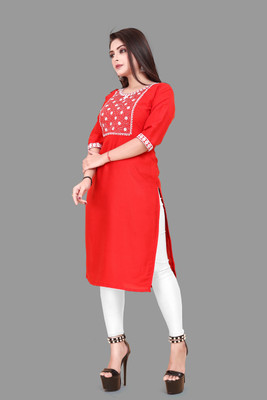 RIDDHI COLLECTION MALL Women Embroidered Straight Kurta(Red)