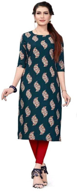 Anshfab Women Printed Straight Kurta(Dark Green)