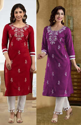 SISTO Women Embroidered Straight Kurta(Multicolor)