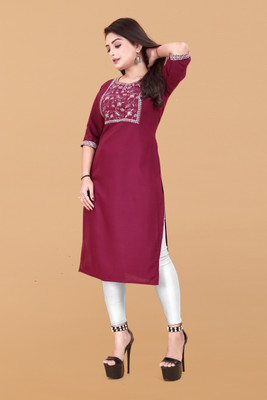 Jayshree Fab Women Embroidered A-line Kurta(Maroon)