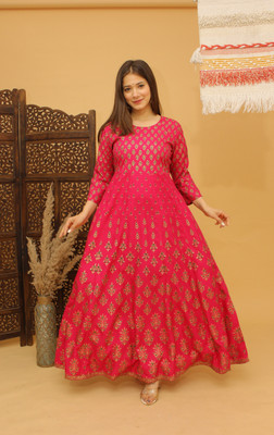 ORAANA Women Floral Print Anarkali Kurta(Pink)