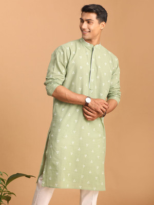 VASTRAMAY Men Printed Straight Kurta(Green)