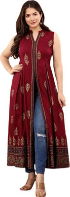 Gamyam Women Printed Frontslit Kurta(Red)