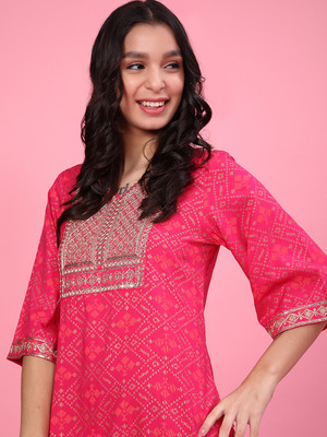 V-MART Women Printed A-line Kurta(Pink)