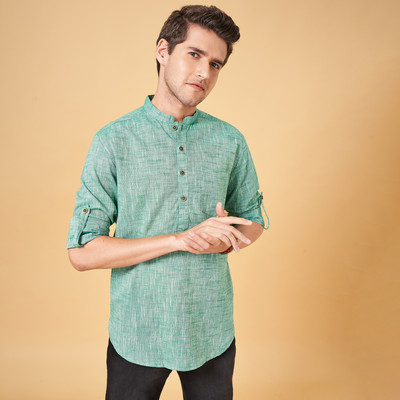 Indus Route by Pantaloons Men Solid A-line Kurta(Blue)
