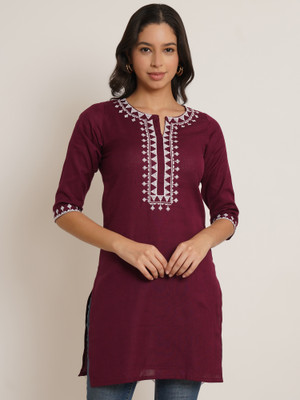 Roseverse Casual Embroidered Women Purple Top
