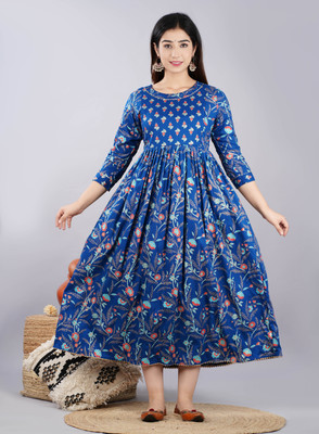 RS Creations Women Printed Anarkali Kurta(Blue)