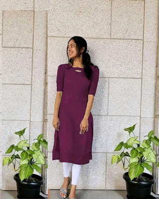 KRUUPAFASHION Women Embroidered Straight Kurta(Maroon)